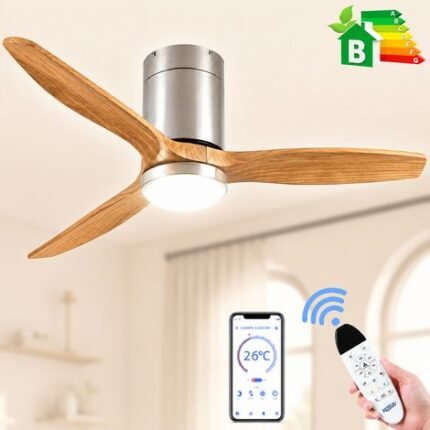 Ventilateur Plafond avec Lumière LED à Intensité Variable, 132 cm, Télécommande/Mode Hiver-Été/Silencieux/Moteur